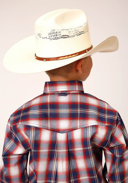 Boys Long Sleeve Button Independence Plaid Western Shirt