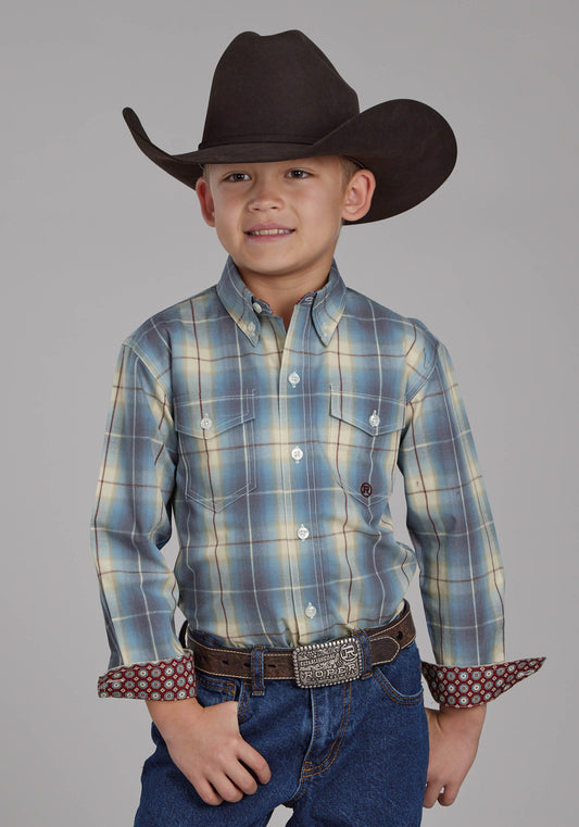 Boys Dungaree Plaid Long Sleeve Button Western Shirt