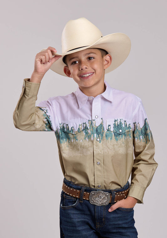 Boys Roper Run Wild Border Long Sleeve Snap Shirt
