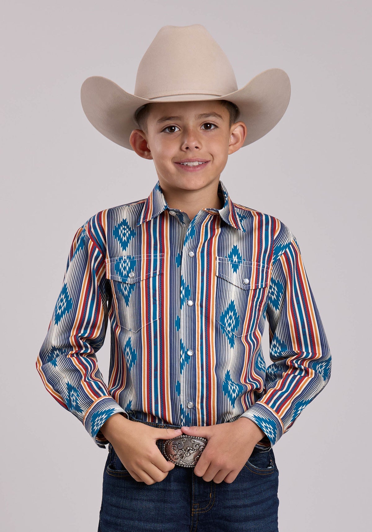 Boys Roper Ombre Stripe Long Sleeve Snap Shirt