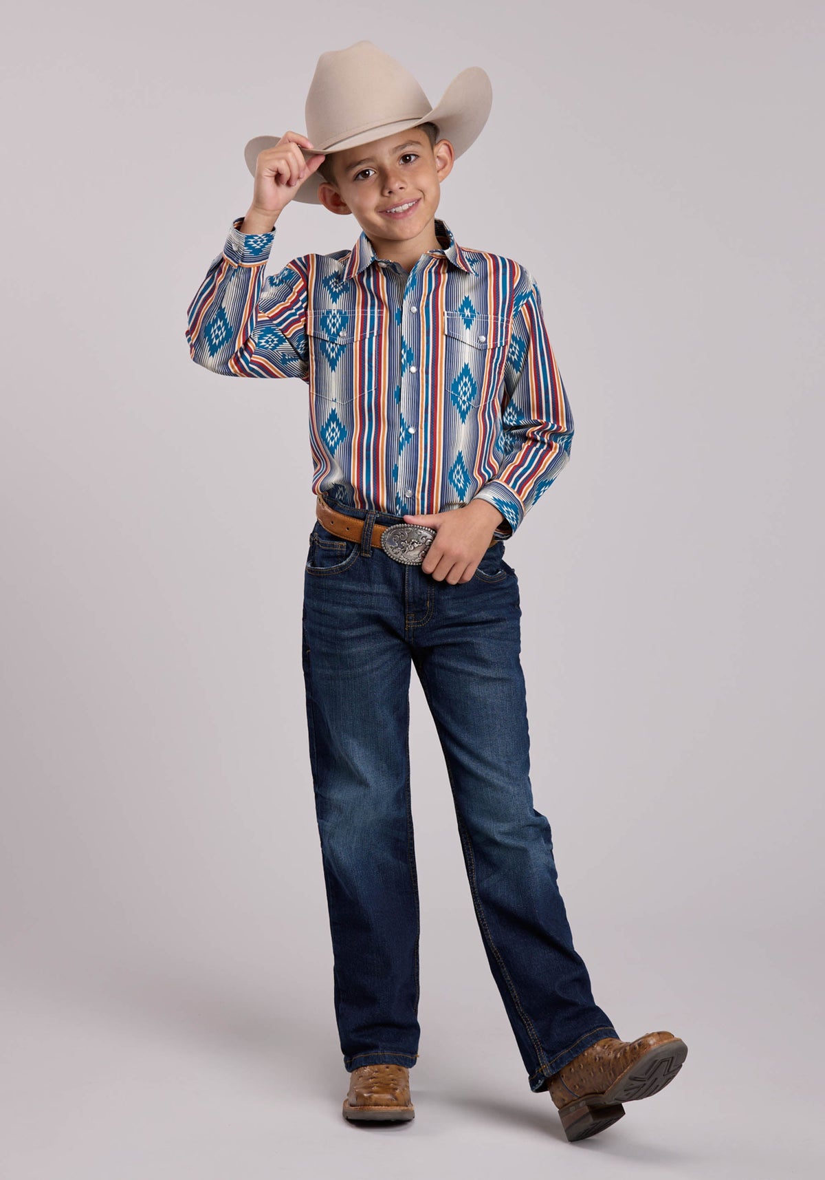 Boys Roper Ombre Stripe Long Sleeve Snap Shirt