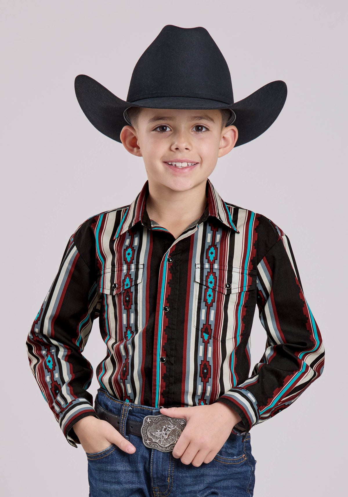 Boys Long Sleeve Snap Serape Stripe Western Shirt