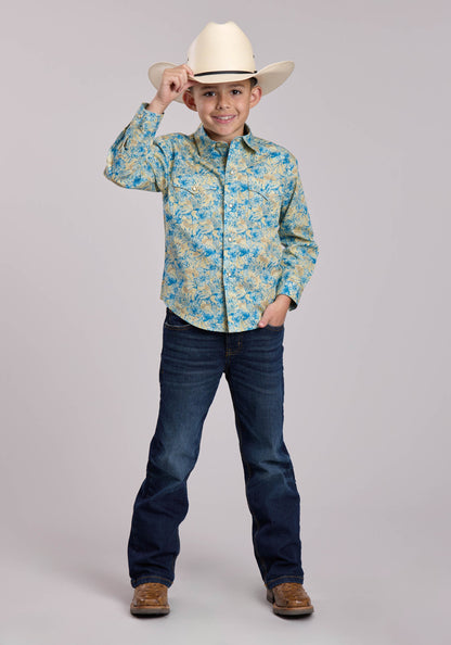 Boys Roper Hibiscus Dreams Print Long Sleeve Snap Shirt