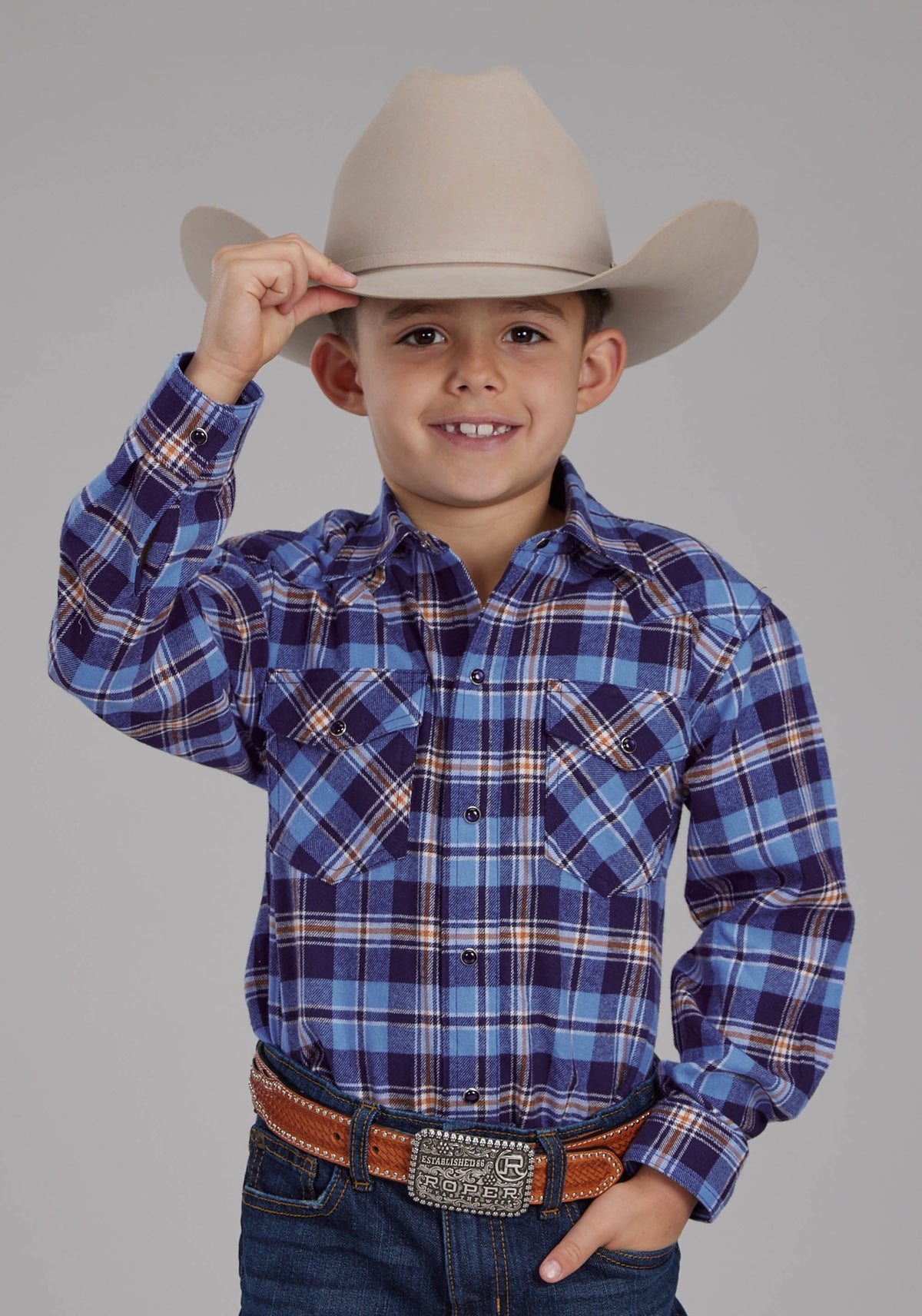 Boys Unlined Flannel Shirt Long Sleeve Snap Western Shirt