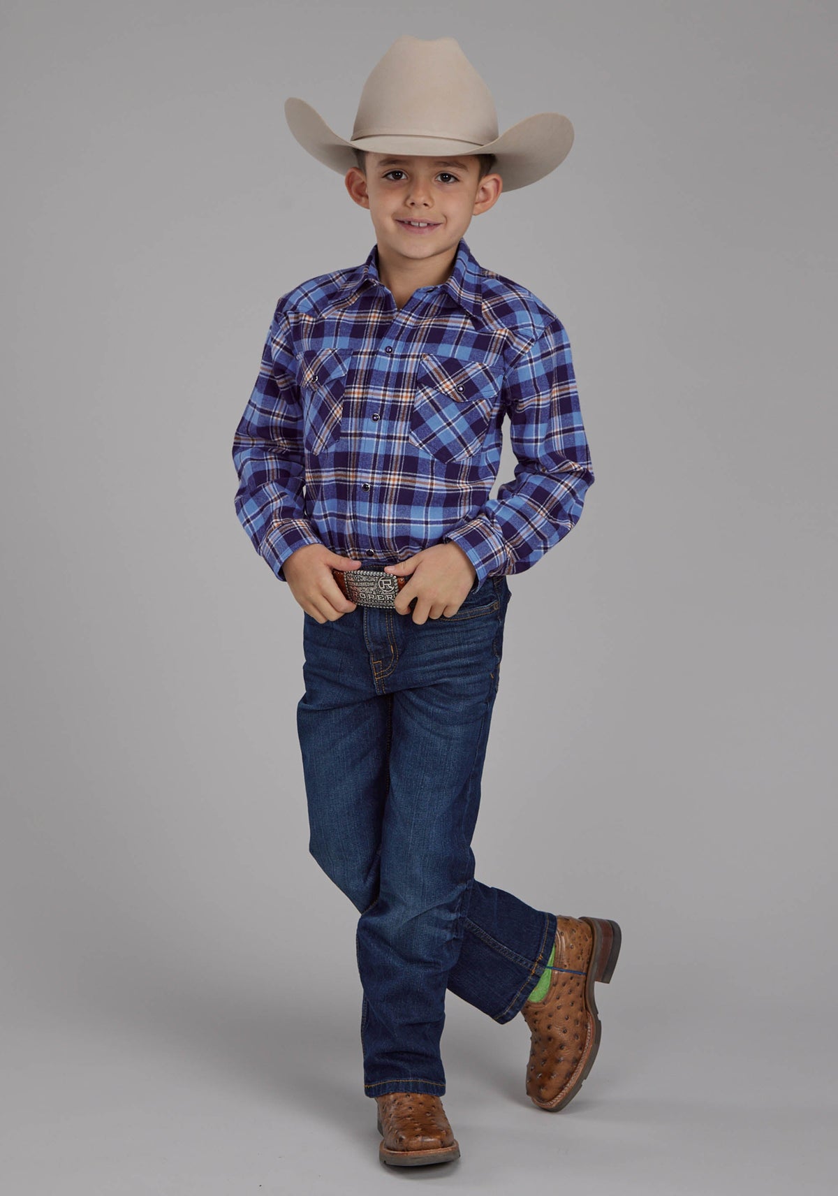 Boys Unlined Flannel Shirt Long Sleeve Snap Western Shirt