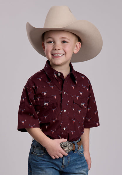 Boys Roper Skull Print Short Sleeve Snap Shirt