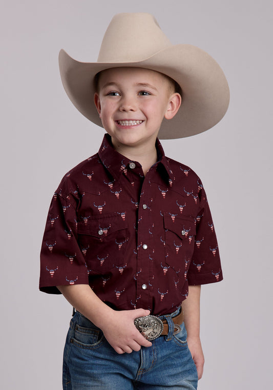 Boys Roper Skull Print Short Sleeve Snap Shirt