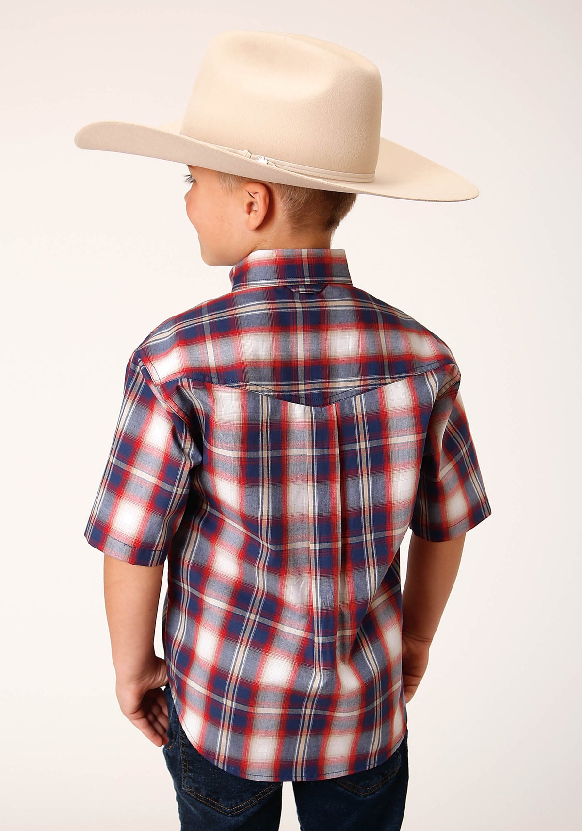 Boys Short Sleeve Button Independence Plaid Western Shirt