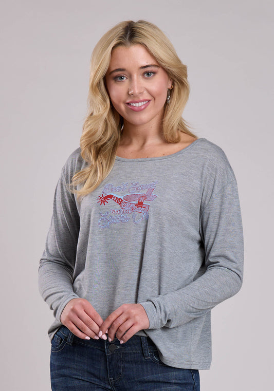 Womens Roper Heather Grey Poly Rayon Long Sleeve Shirt
