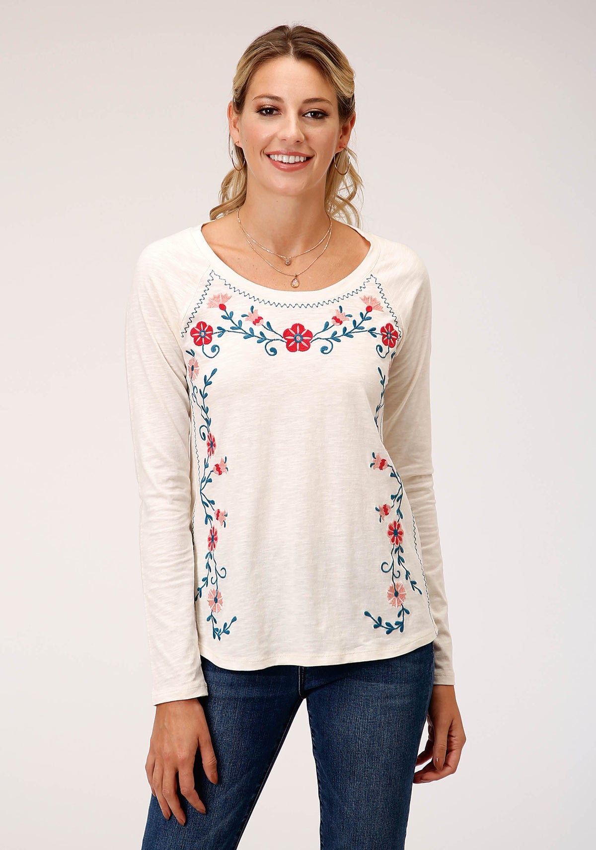 Womens Long Sleeve Knit Cotton Slub Jersey Raglan Slv Top