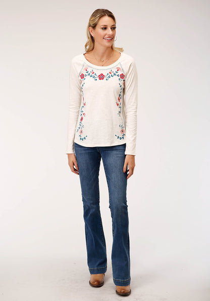 Womens Long Sleeve Knit Cotton Slub Jersey Raglan Slv Top
