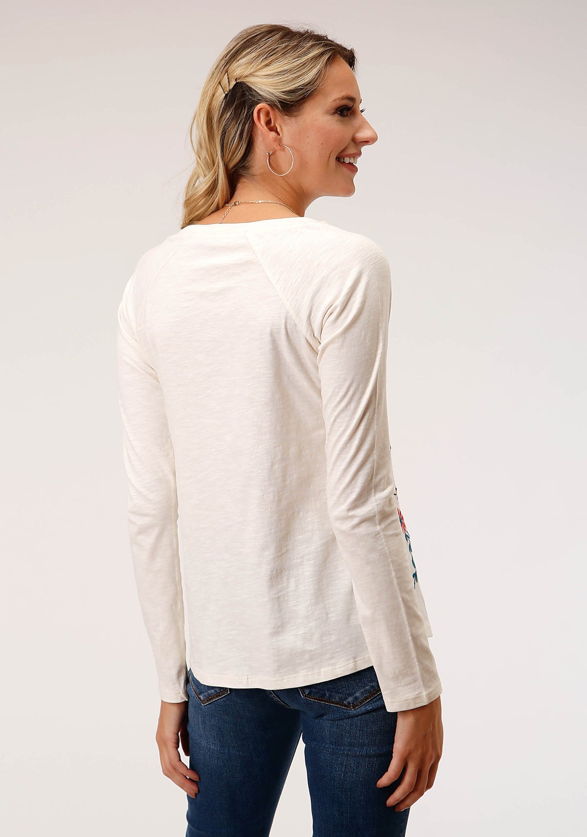 Womens Long Sleeve Knit Cotton Slub Jersey Raglan Slv Top