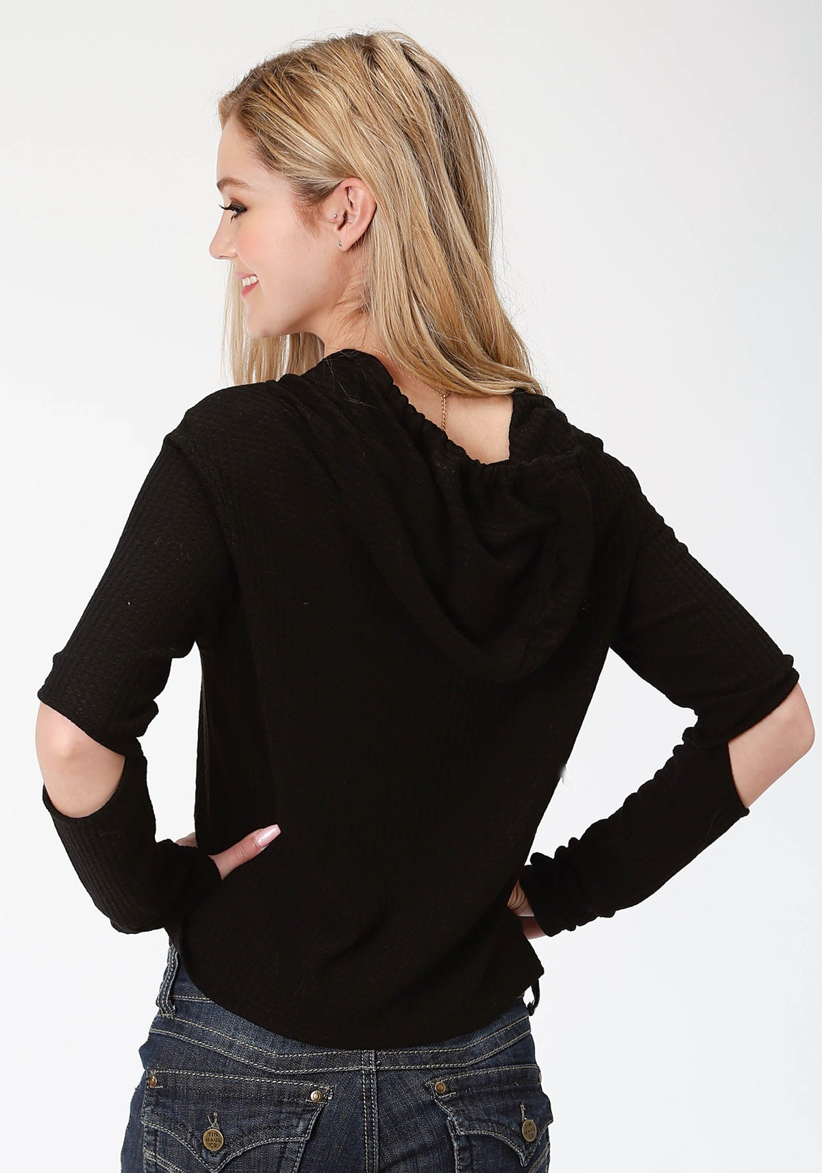 Womens Black Solid Long Sleeve Knit Top