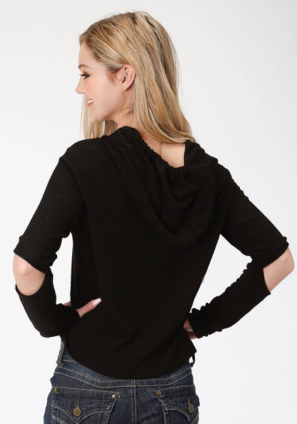 Womens Black Solid Long Sleeve Knit Top