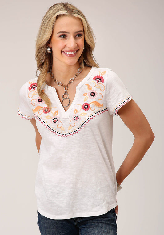 Womens Short Sleeve Knit Cotton Slub Jersey Tee Top