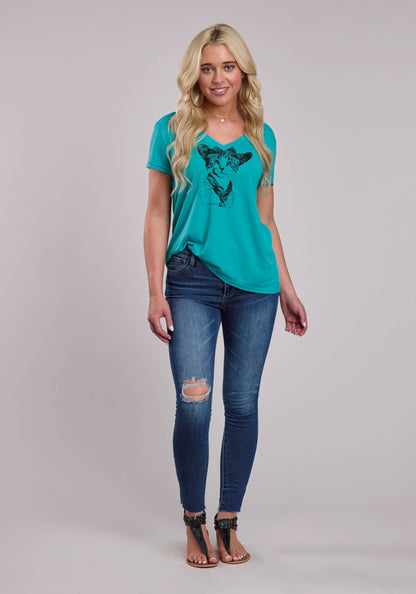 Womens Roper Poly Rayon Western Jersey Vneck Tee