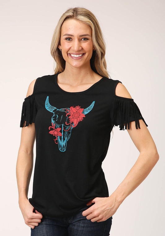 Womens Short Sleeve Knit Poly Rayon Short Sleeve  Scoop Neck Tee Top