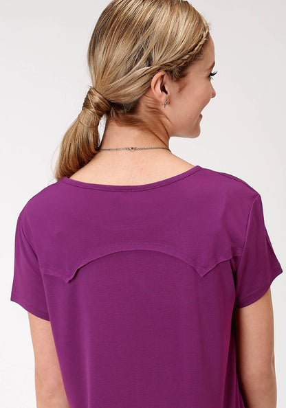 Womens Purple With Bronc Rider Screen Print Short Sleeve Knit Top