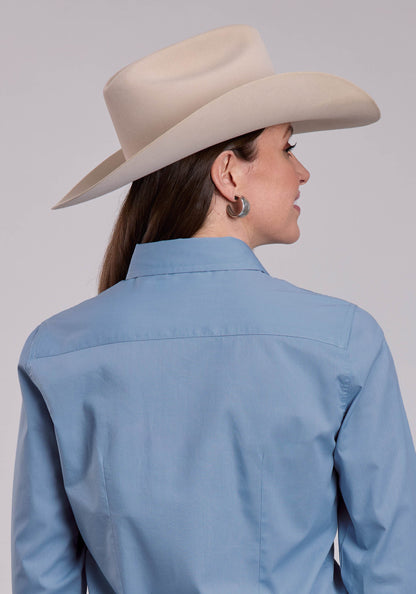 Womens Roper Solid Poplin Chambray Blue Long Sleeve Snap Shirt