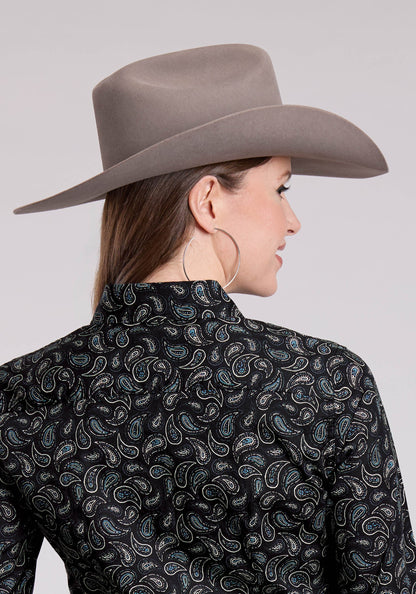 Womens Long Sleeve Snap Paisley Stamps Western Shirt
