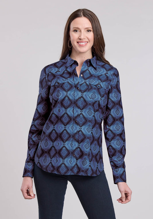Womens Long Sleeve Snap Aztec Serape Print Western Shirt