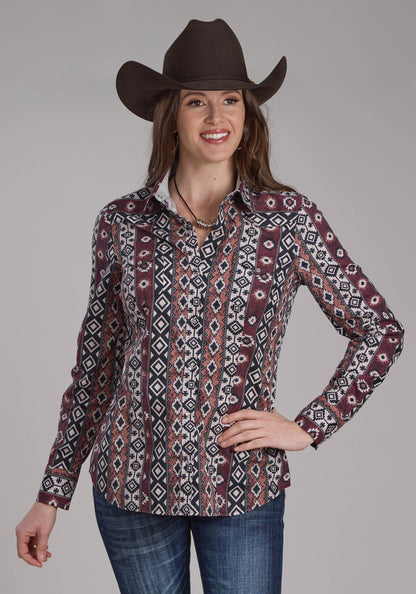 Womens Winter Aztec Print Long Sleeve Snap Western Shirt