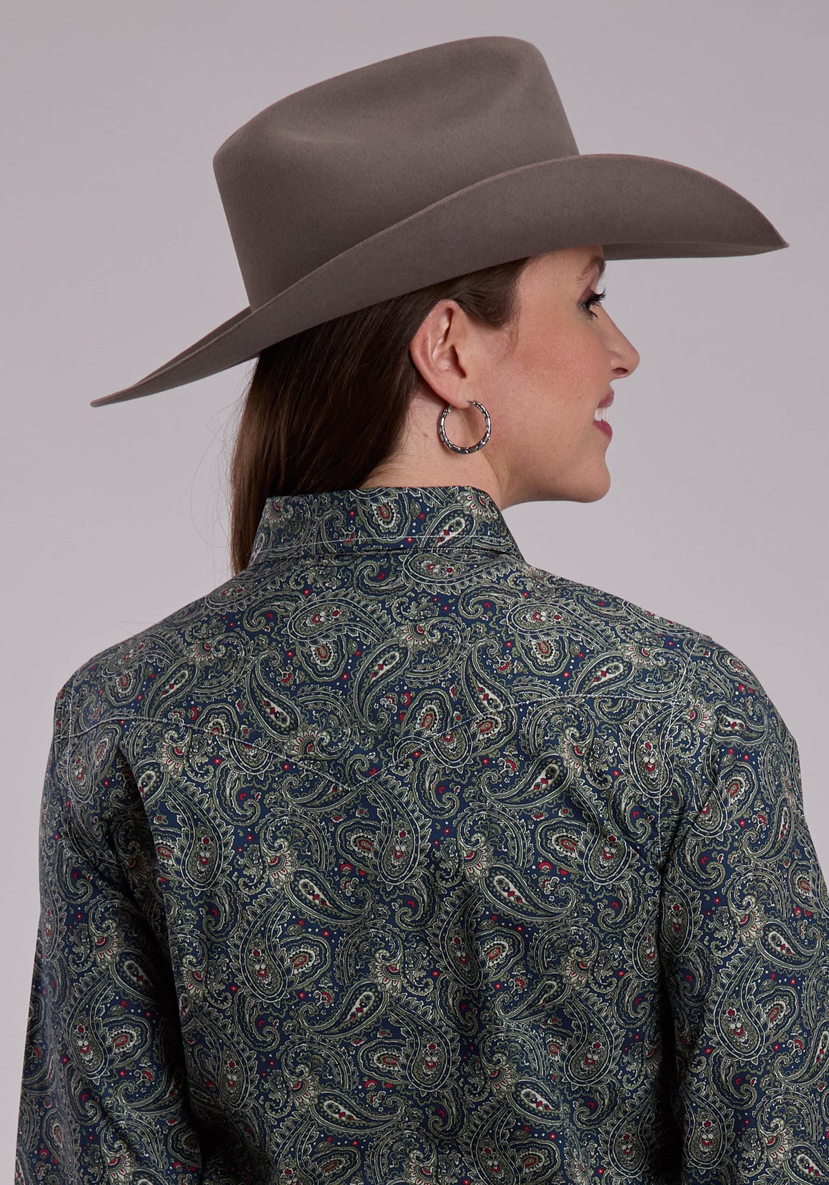 Womens Long Sleeve Snap Forest Paisley Western Shirt