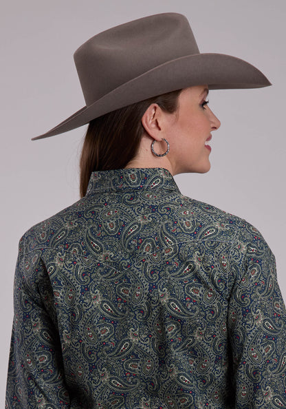 Womens Long Sleeve Snap Forest Paisley Western Shirt