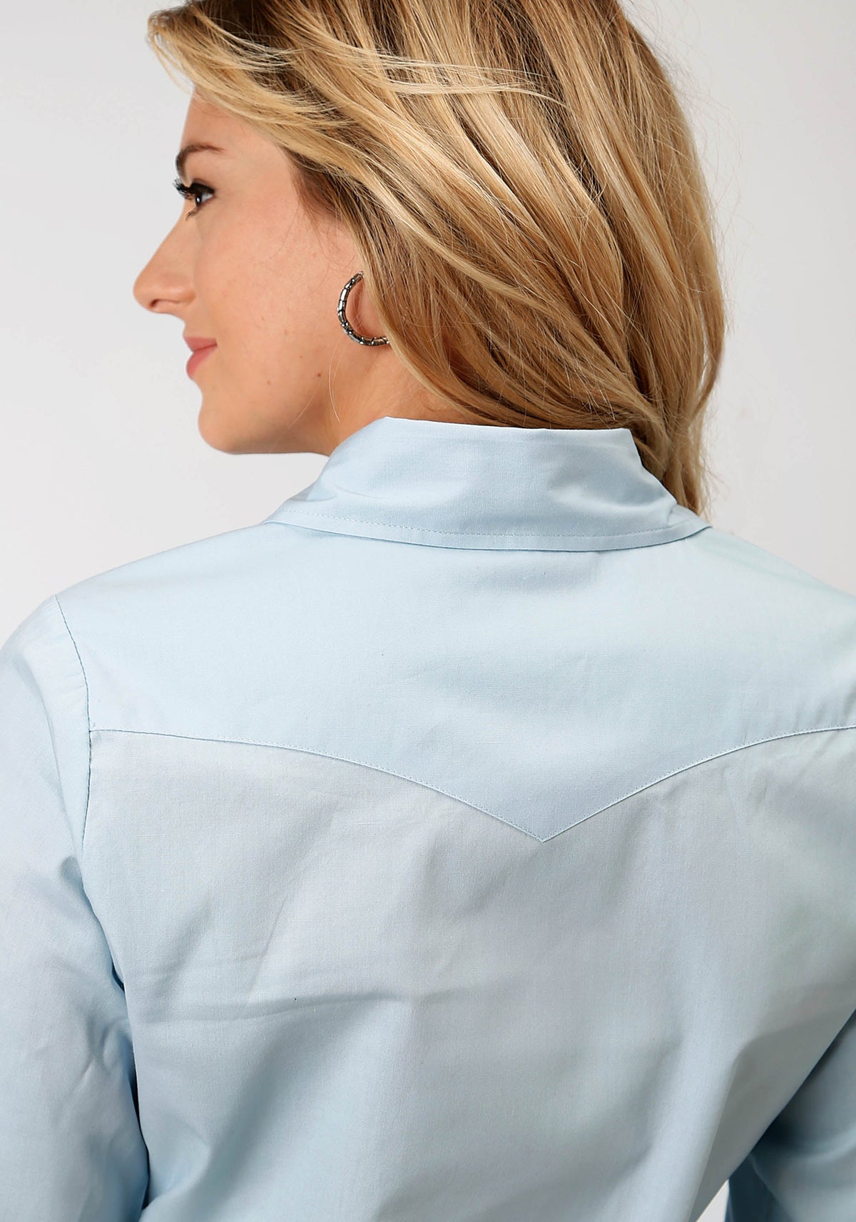 Womens Long Sleeve Western Snap Shirt Instock Solid Poplin Solid Poplin Lt