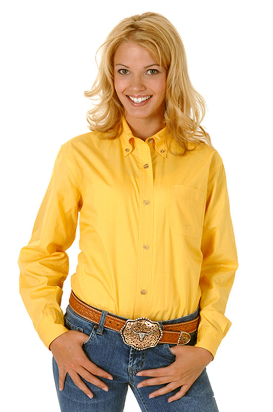 Womens Yellow Solid Long Sleeve Western Button Shirt Tall Fit