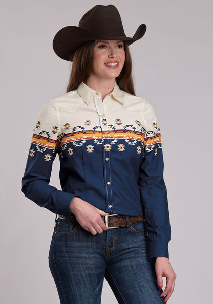 Womens Roper Ombre Aztec Border Western Button Up Shirt