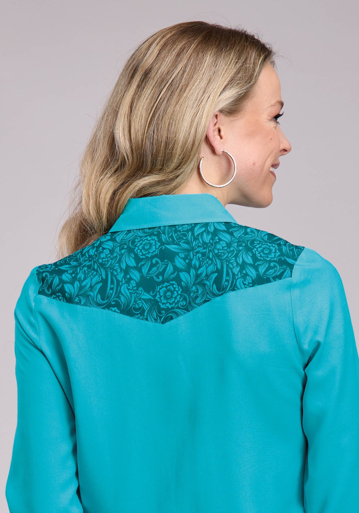 Womens Long Sleeve Snap Turq Rayon Challis Western Shirt