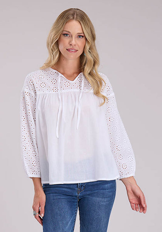 Womens Long Sleeve Pullover Cotton Voile Top Western Shirt
