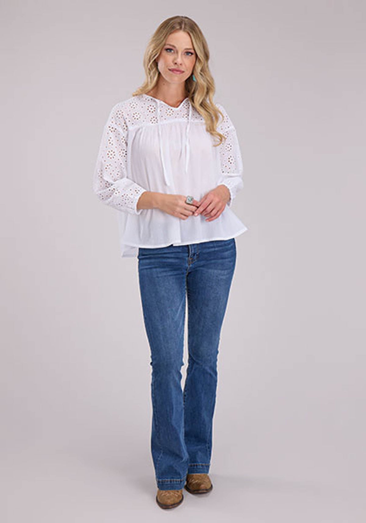 Womens Long Sleeve Pullover Cotton Voile Top Western Shirt
