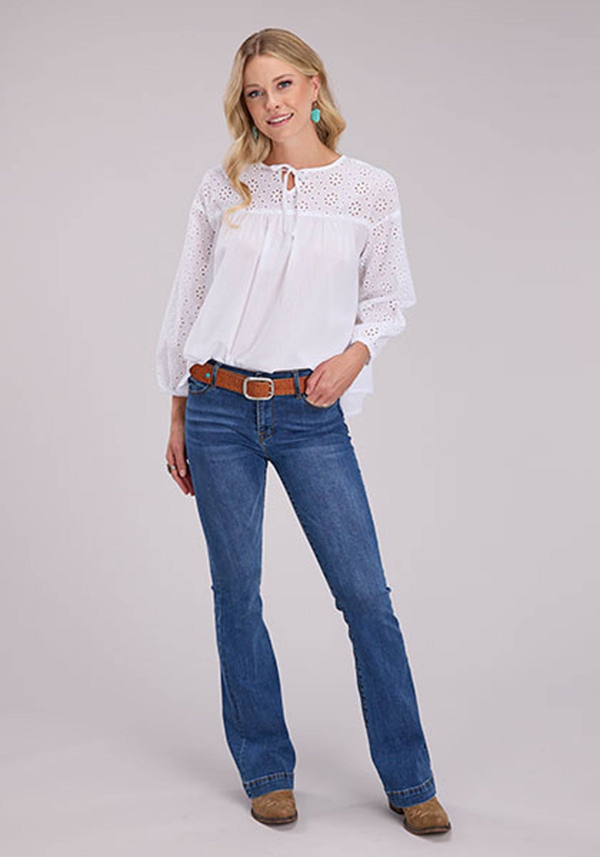 Womens Long Sleeve Pullover Cotton Voile Top Western Shirt