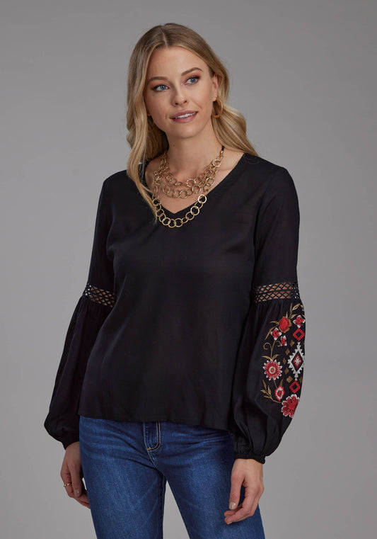 Womens Solid Rayon Challis Blouse Long Sleeve Pullover Western Shirt