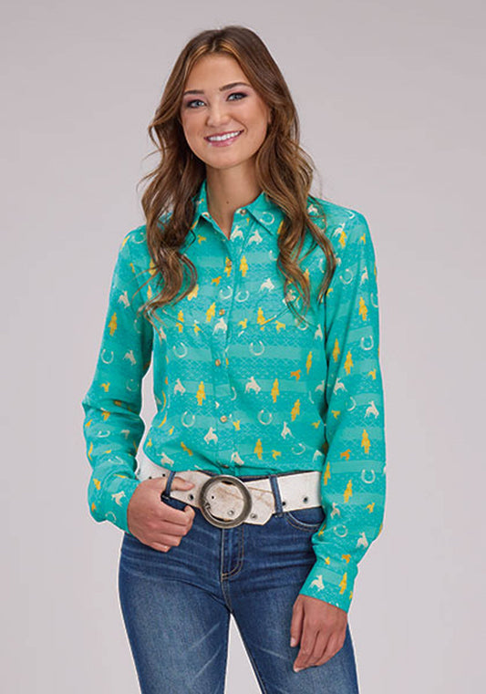 Womens Vintage Aztec Print Western Blouse Long Sleeve Snap Western Shirt