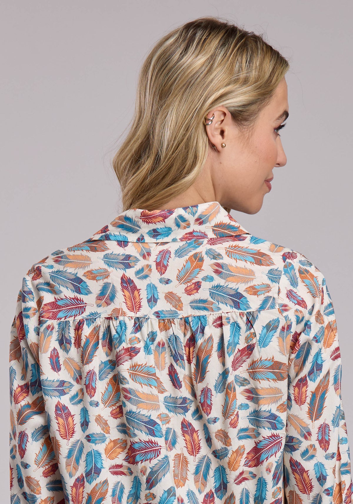 Womens Roper Feathers Printed Rayon Western Button Up Shirt