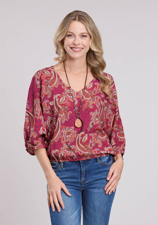 Womens Long Sleeve Pullover Rasp Paisley Bandana Print Rayonr Western Shirt