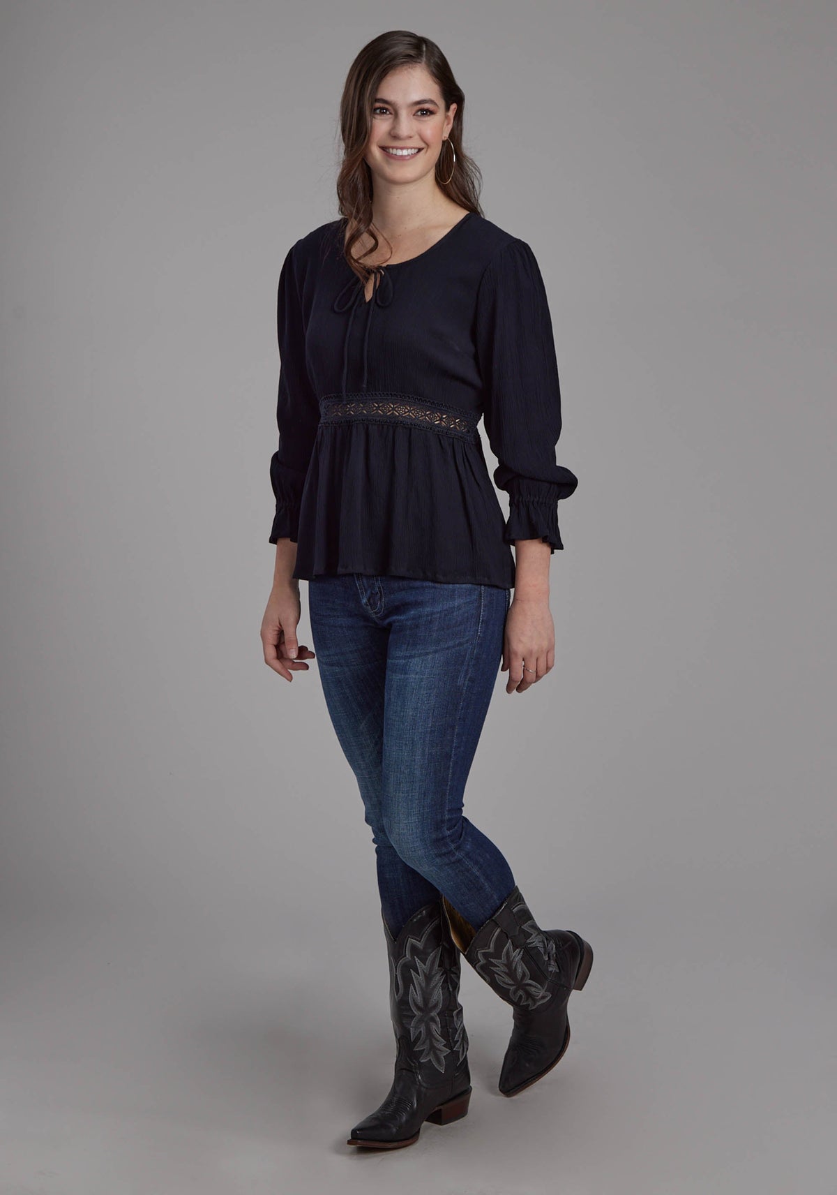 Womens Rayon Crepe Long Sleeve Blouse Long Sleeve Pullover Western Shirt
