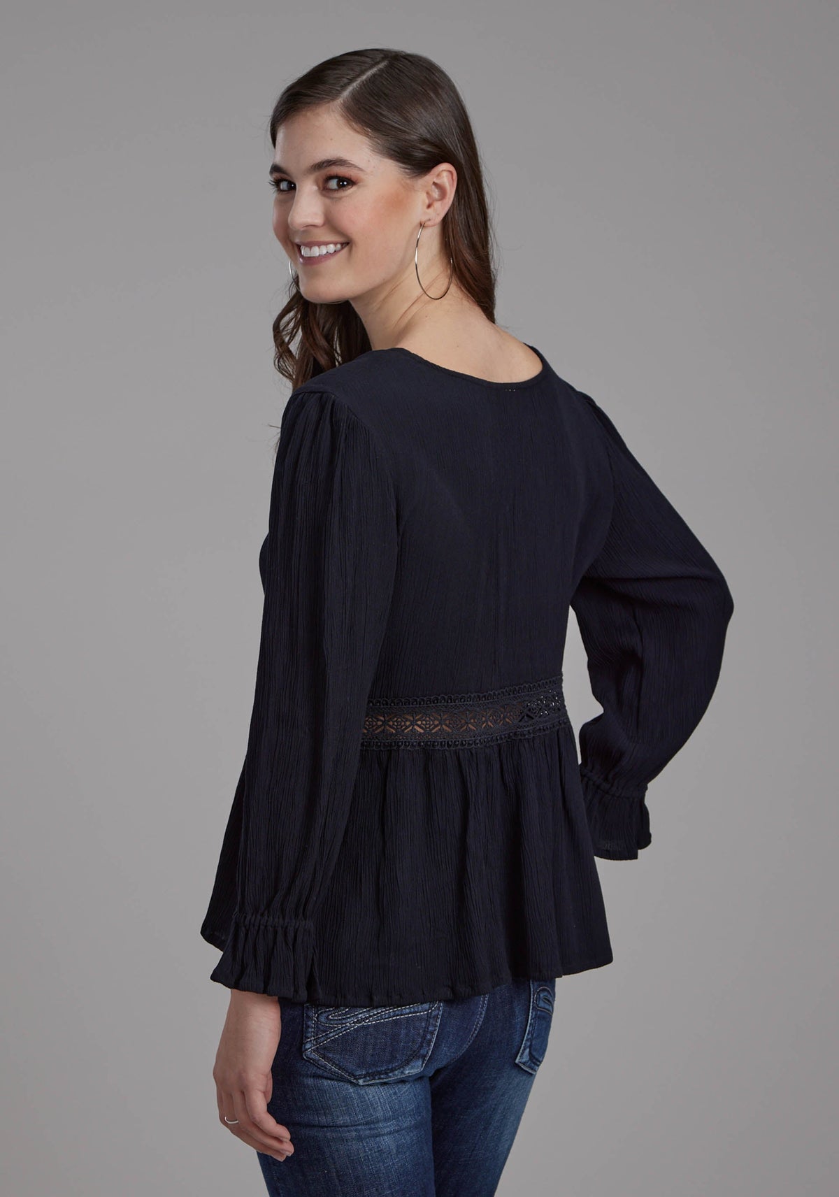 Womens Rayon Crepe Long Sleeve Blouse Long Sleeve Pullover Western Shirt