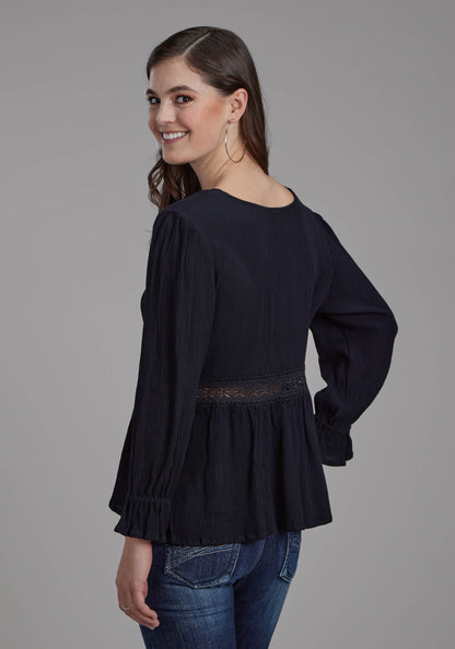 Womens Rayon Crepe Long Sleeve Blouse Long Sleeve Pullover Western Shirt