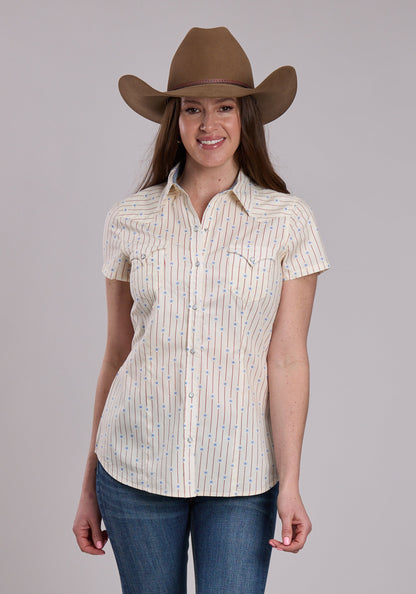 Womens Roper Stars And Stripes Print Short Sleeve Snap Shirt