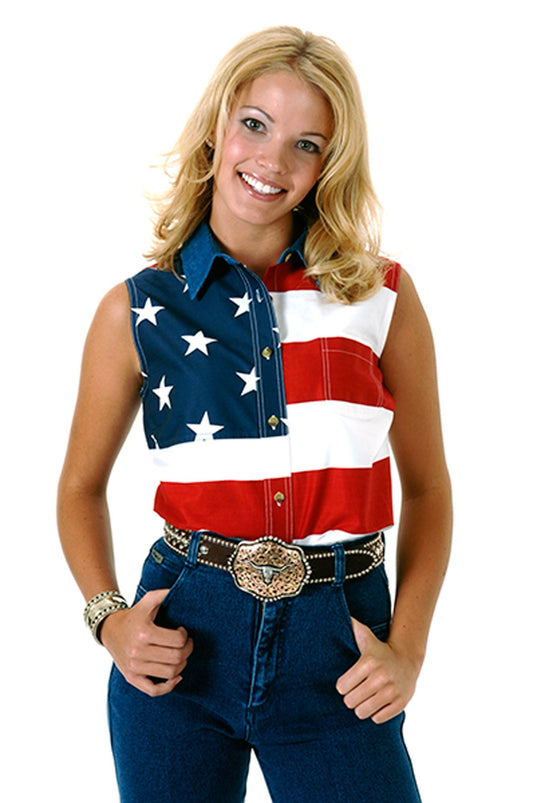 Womens Red White And Blue Stars And Stripes Pieced American Flag Long Sleev