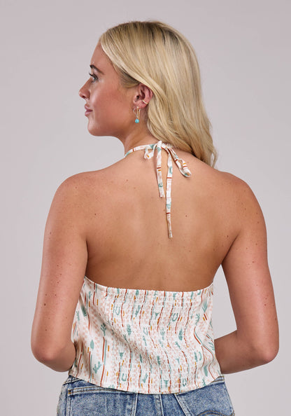 Womens Roper Checker Stripe Printed Rayon Sleeveless Tops