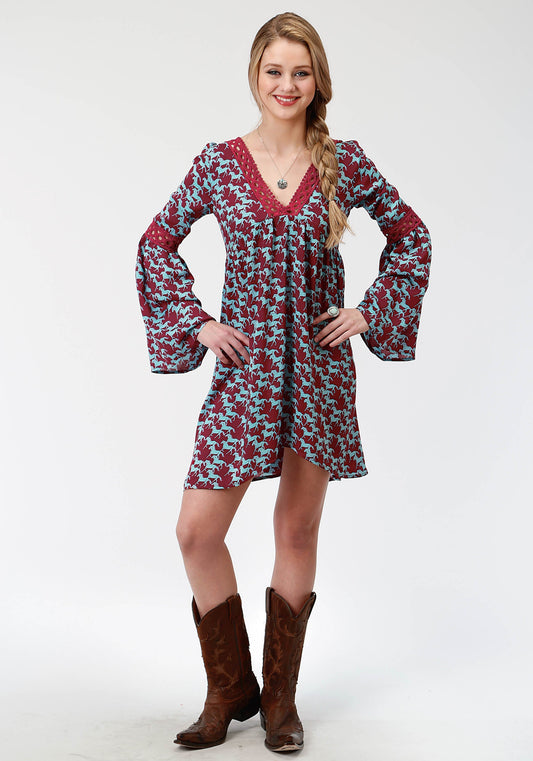 Womens Red And Blue Printed Dress