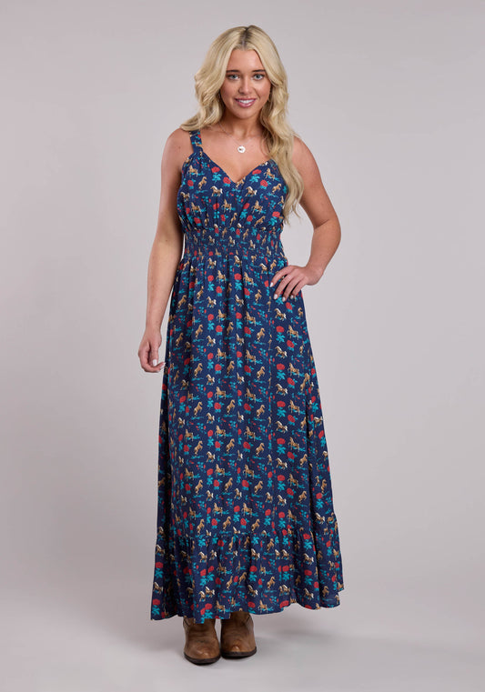 Womens Roper Navy Roses Printed Rayon Sleeveless Dress