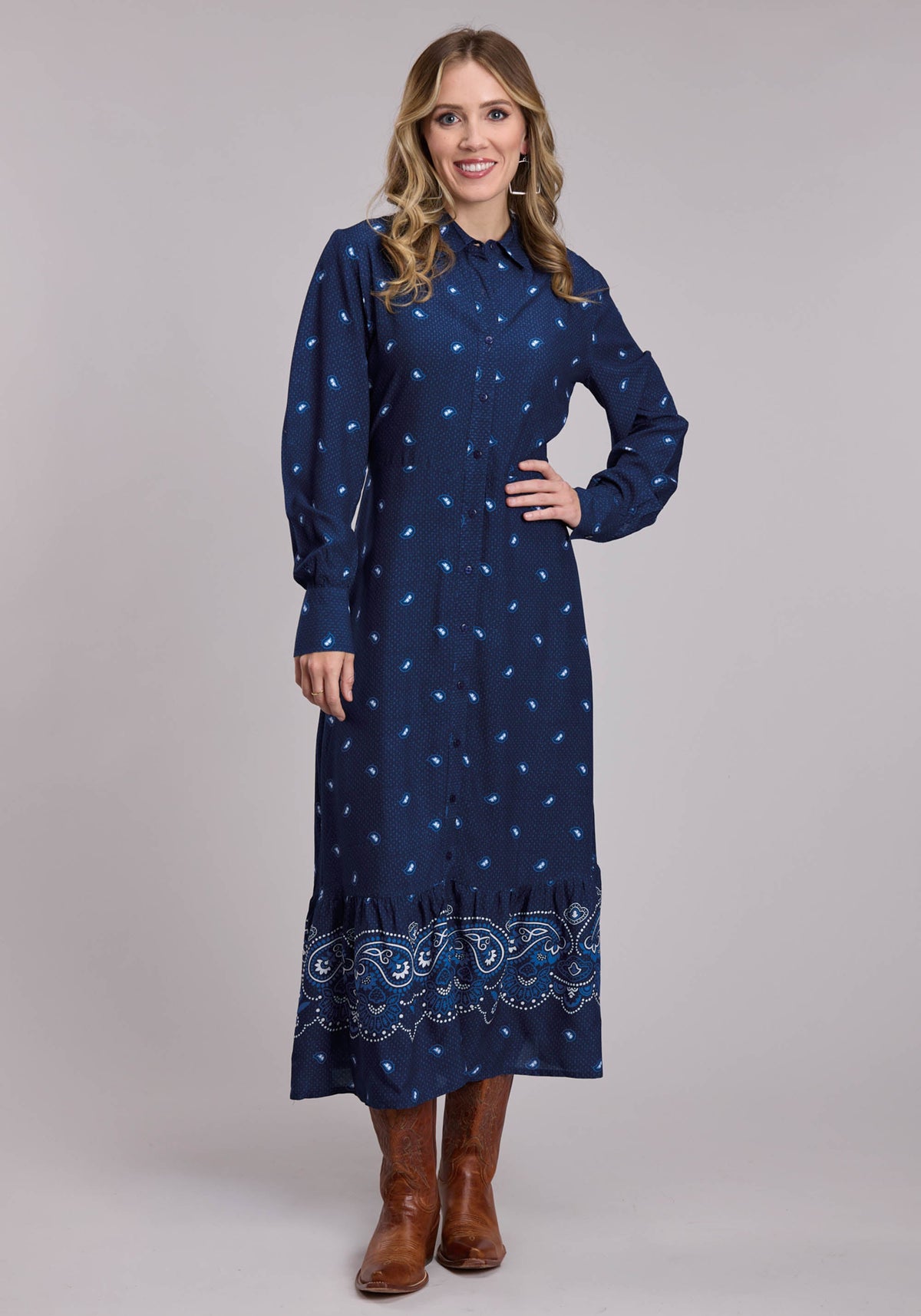 Womens Roper Bandana Border Print Western Snap Dress