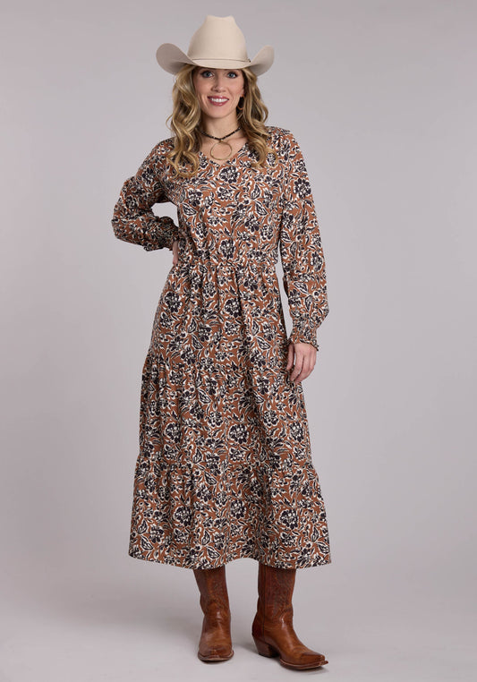Womens Roper Poly Crepe Wallpaper Floral Print Western Dress