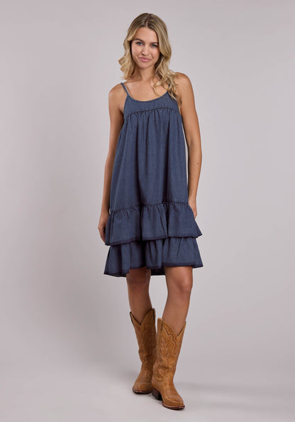 Womens Roper Dark Denim Baby Doll Sleeveless Dress